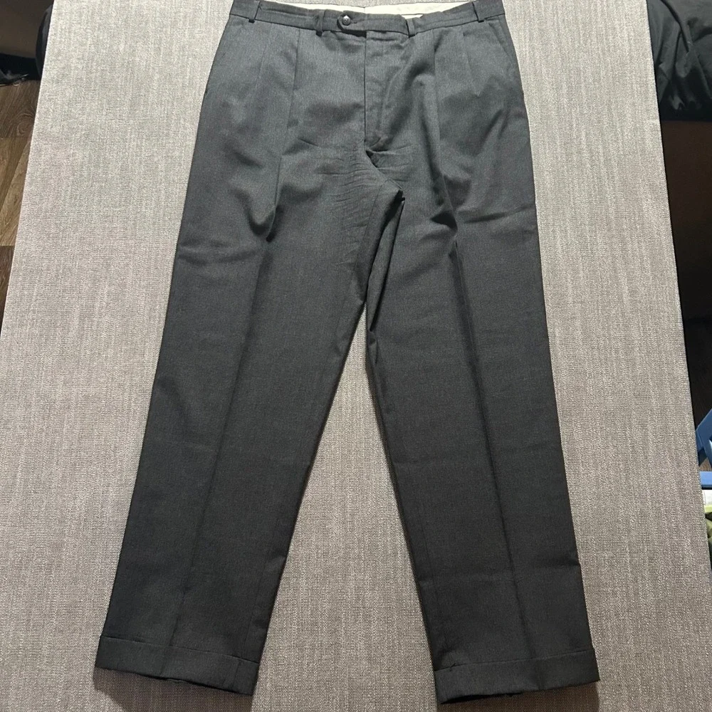 Polo University Dress Pants Mens 38x32 Charcoal Grey Wool Pleated Cuffed Canada
